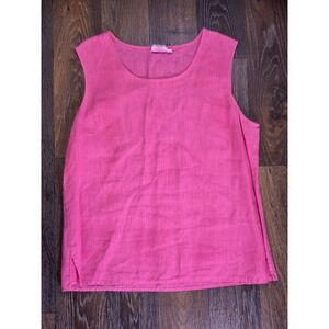 Hot Cotton Womens Large Pink 100% Linen Sleeveless Scoop Neck Tank Top Shell